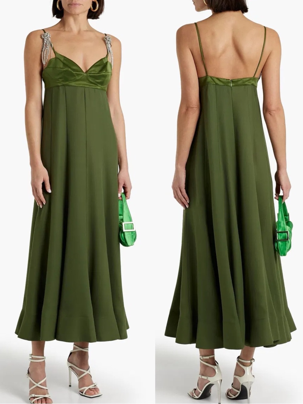 3.1 Phillip Lim. Crystal-Embellished Flared Satin Maxi Dress. Retail $795.